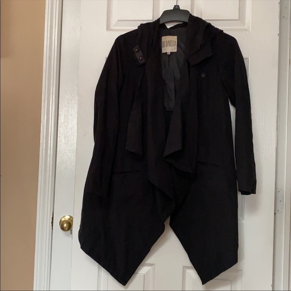 BB Dakota Black Goth Drape Hooded Rain Trench Coat